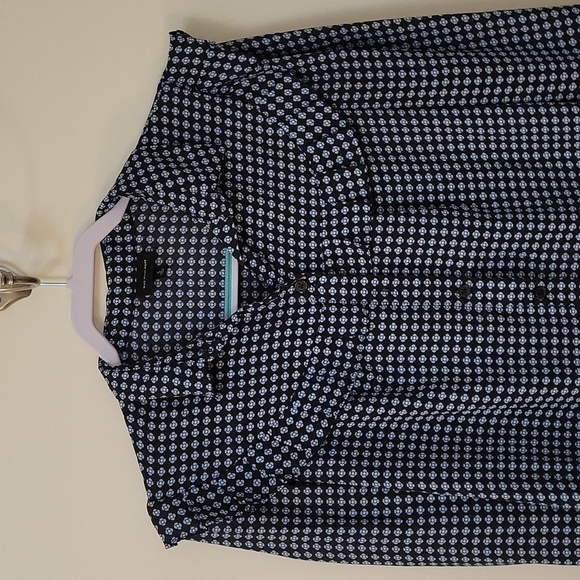 WHO WHAT WEAR Navy Geometric Floral Chest Ruffle Edwardian Castlecore Shirt - Picture 4 of 10